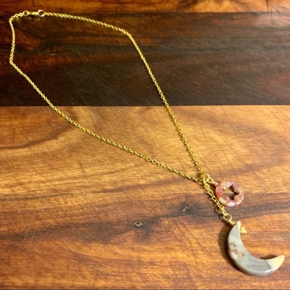 Handmade Agate Moon and Star Charm Necklace - Picture 2 of 2